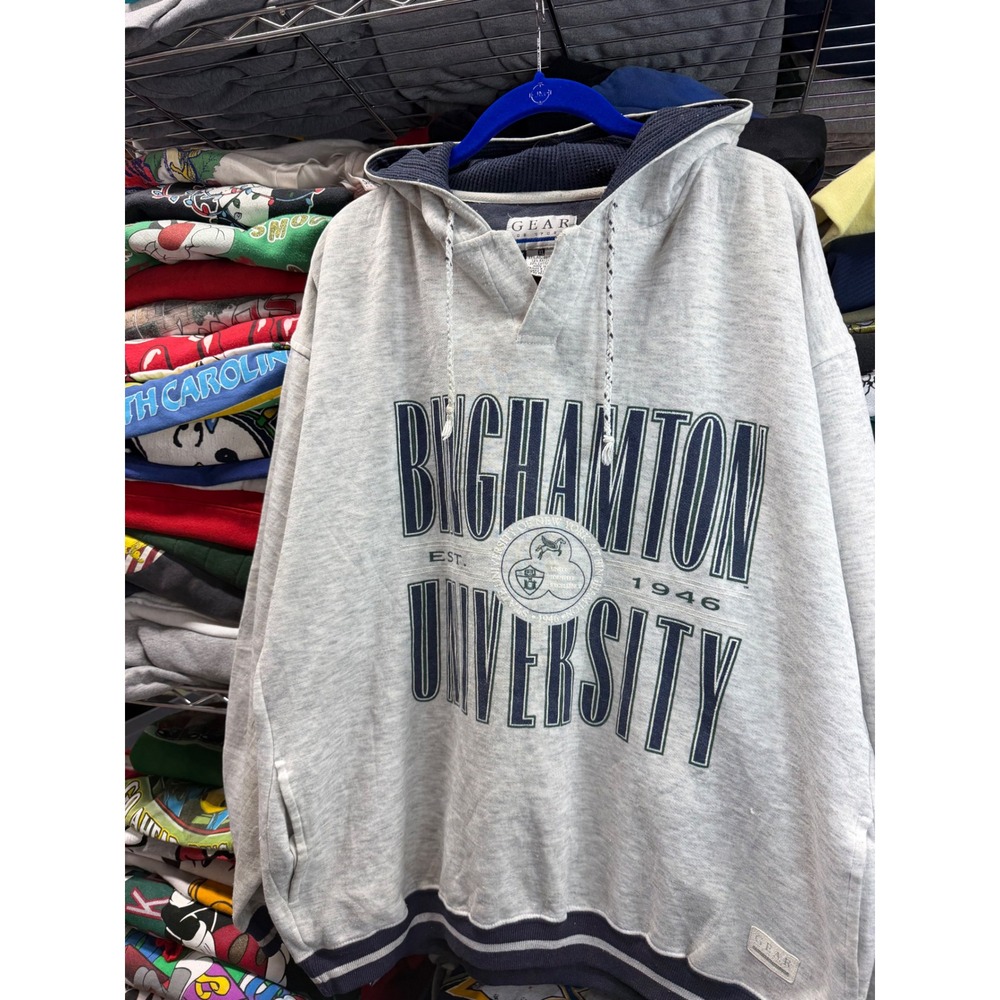 Gear For Sports Binghamton University Hoodie Mens XL Gray Vintage V-Neck 6195